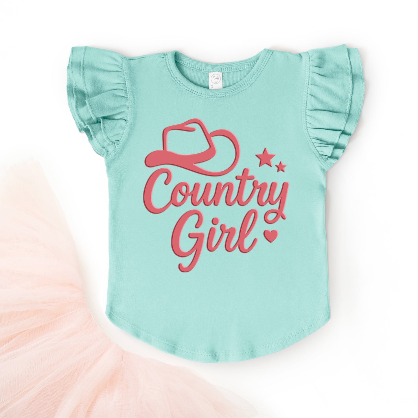 Country Girl Hat Puff Print  - Flutter Sleeve Graphic T-Shirt