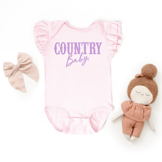 Country Baby Puff Print  - Baby Flutter Sleeve Bodysuit