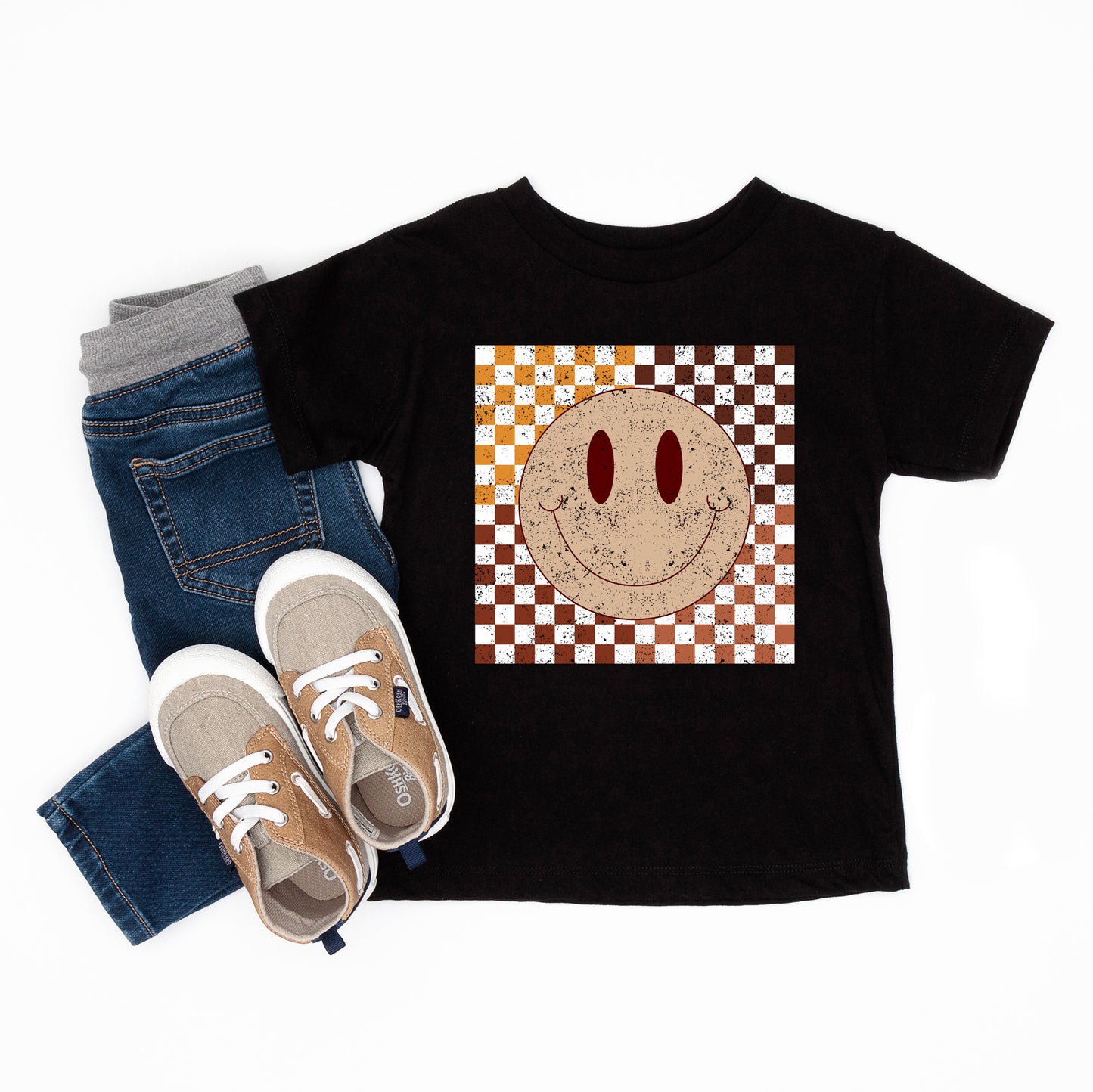 Fall Checkered Smiley | Toddler Short Sleeve Crew Neck