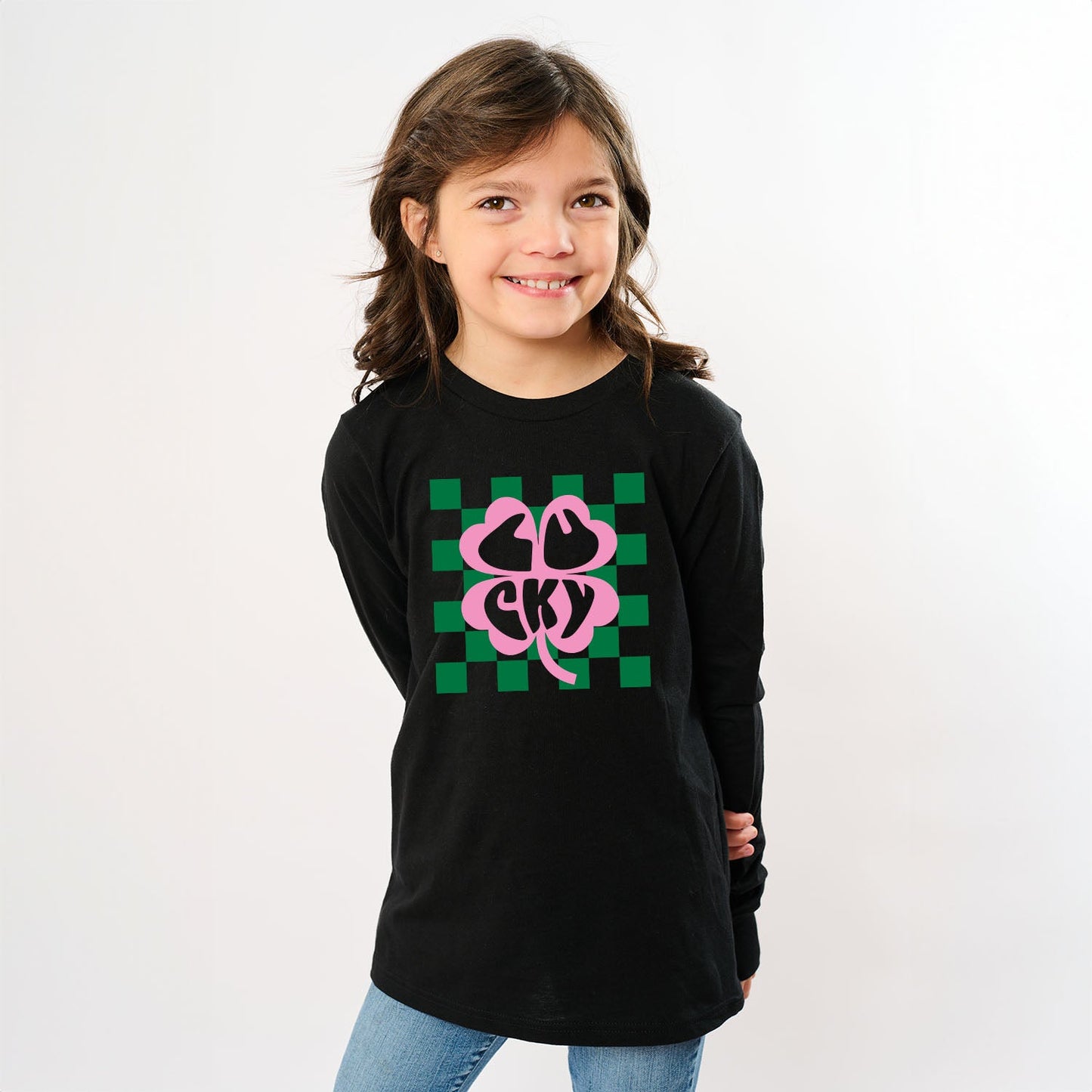 Lucky Clover Checkered | Youth Graphic Long Sleeve Tee