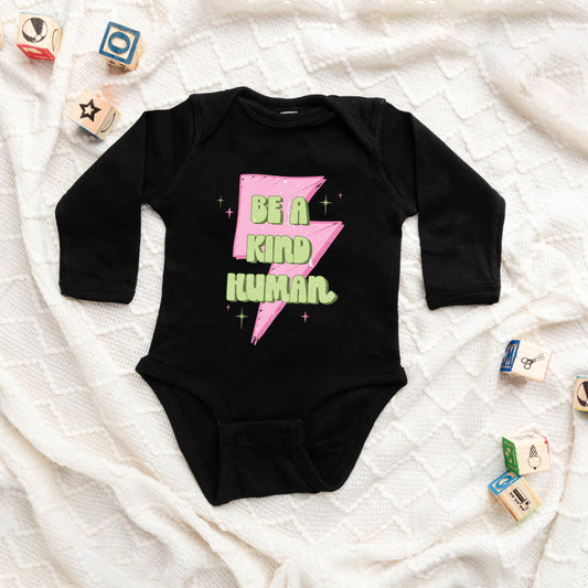 Be A Kind Human Lightning Bolt | Baby Graphic Long Sleeve Onesie