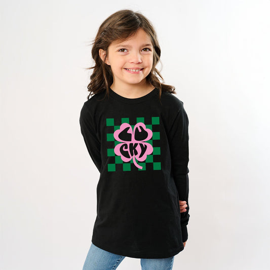 Lucky Clover Checkered | Toddler Graphic Long Sleeve Tee