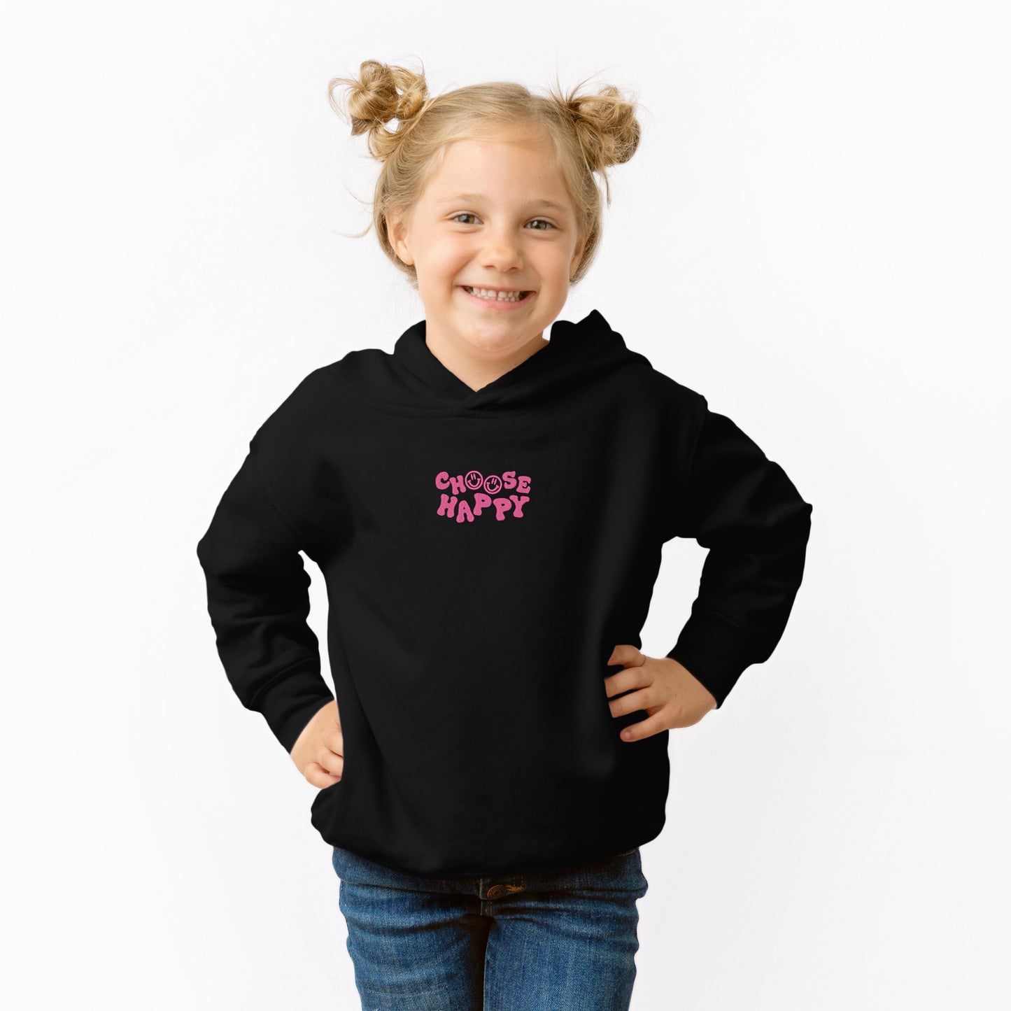 Embroidered Choose Happy Smiley Face | Toddler Graphic Hoodie