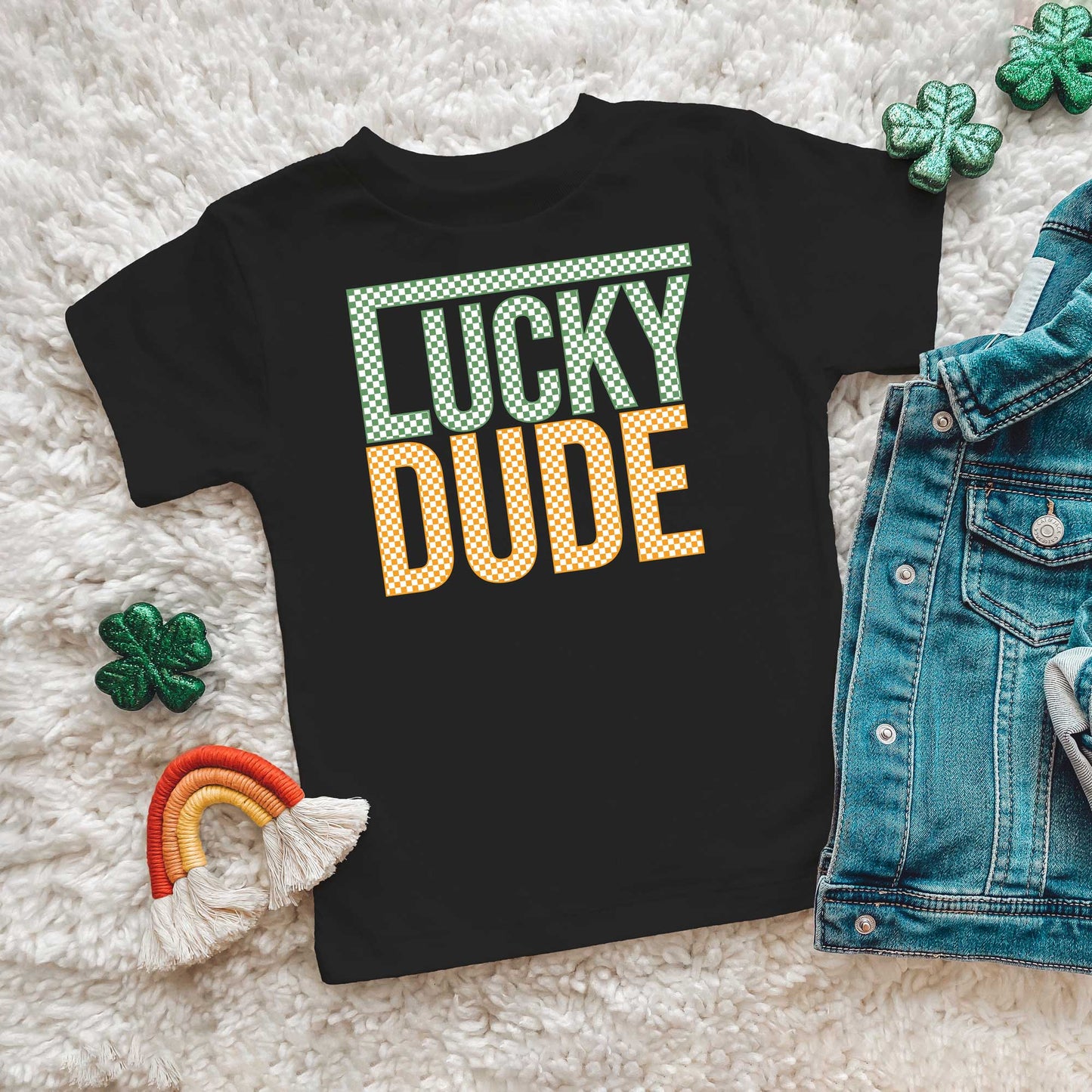 Block Checkered Lucky Dude | Toddler Short Sleeve Crew Neck