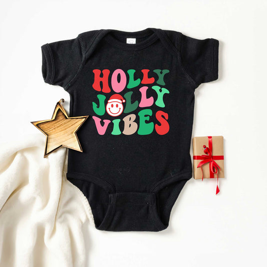 Holly Jolly Vibes Smile | Baby Graphic Short Sleeve Onesie