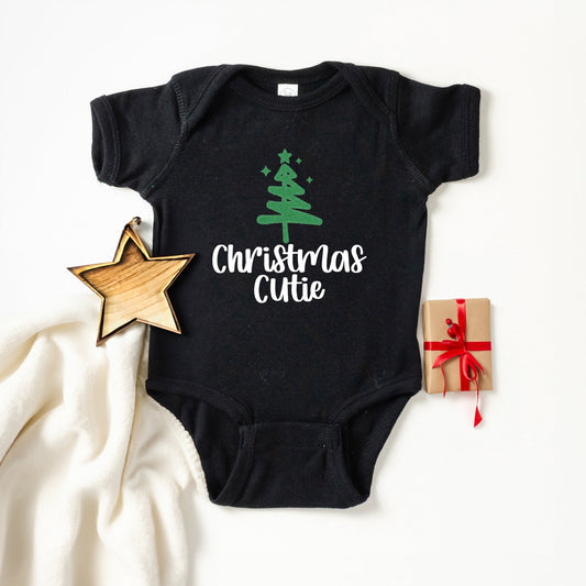 Christmas Tree Cutie Glitter | Baby Graphic Short Sleeve Onesie