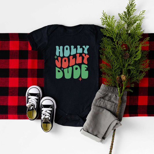 Holly Jolly Dude Wavy | Baby Graphic Short Sleeve Onesie