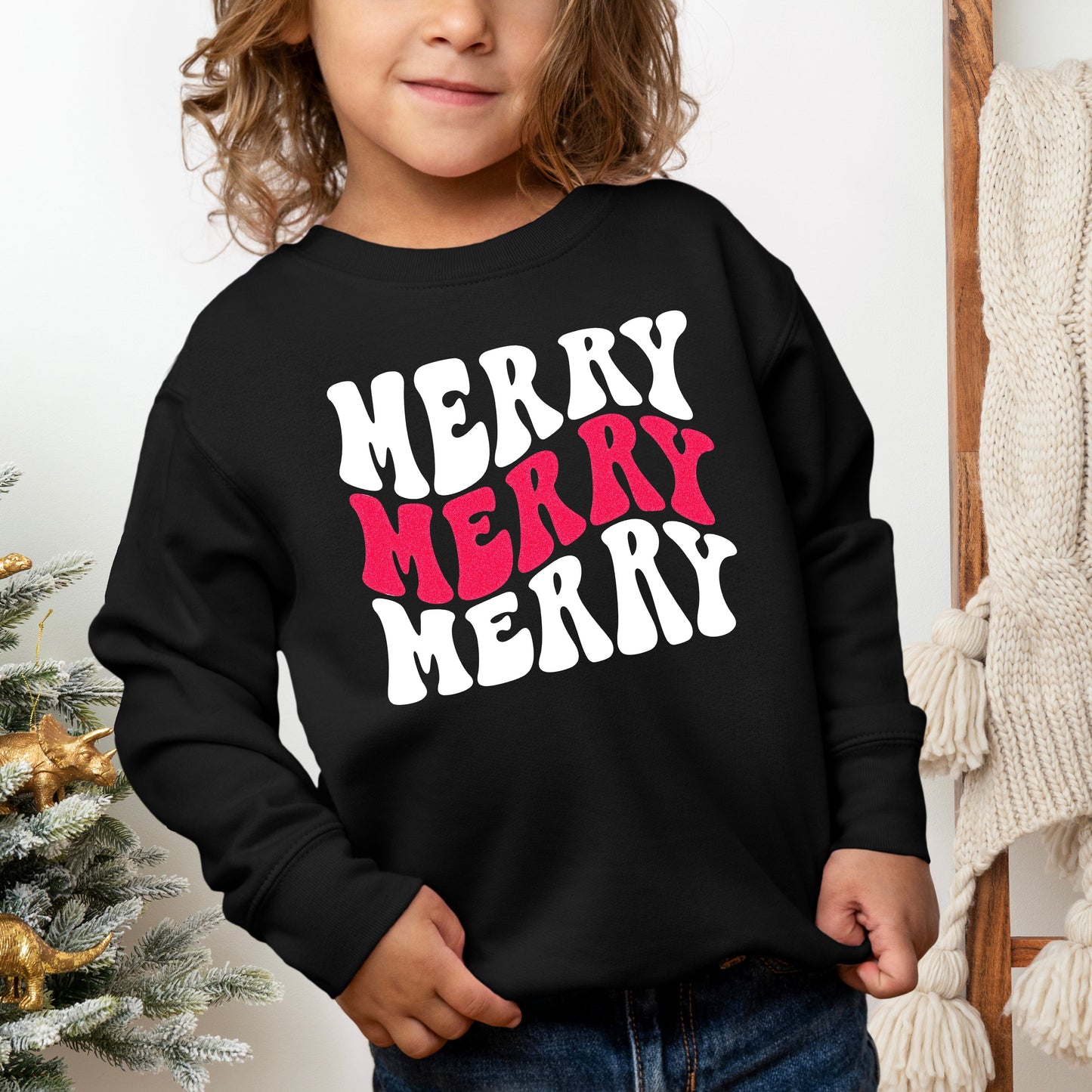 Merry Stacked Wavy Glitter | Youth Ultra-Soft Graphic Sweatshirt