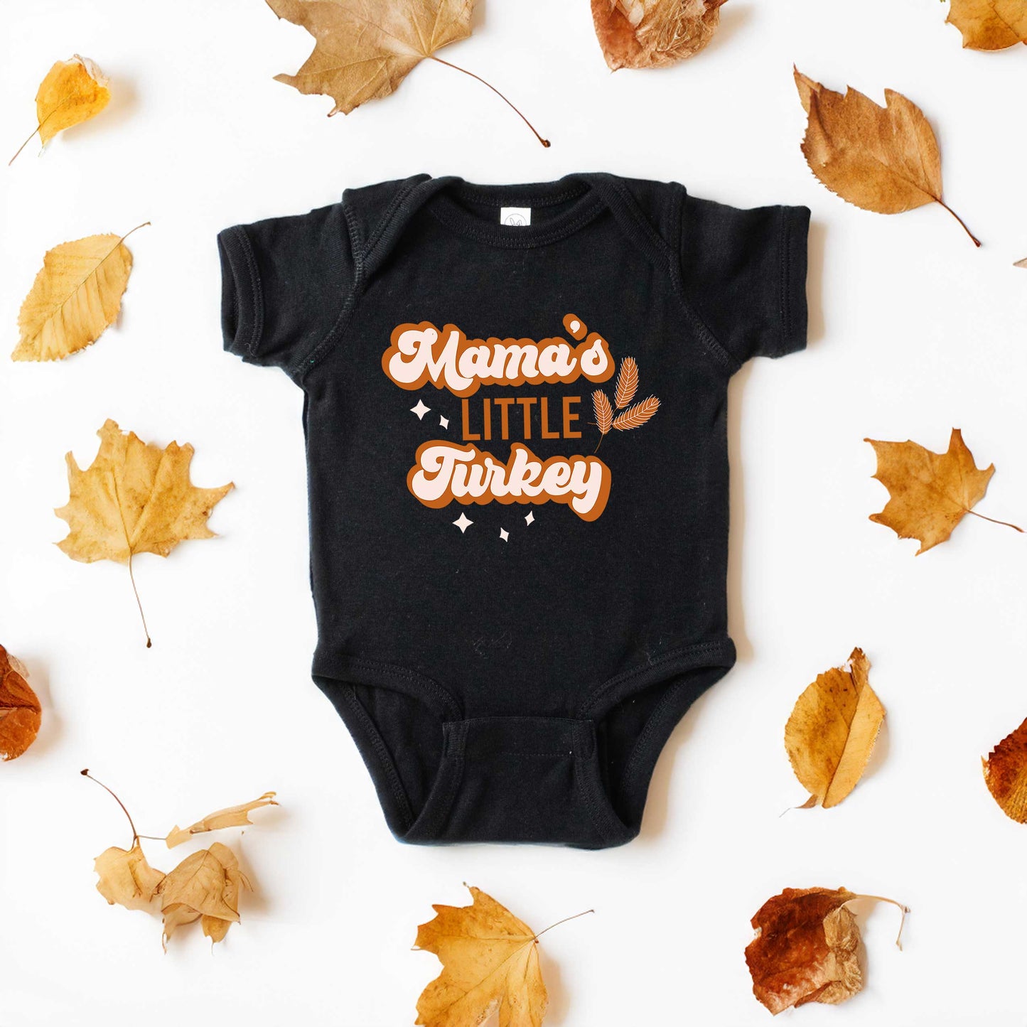 Mama's Little Turkey Colorful | Baby Graphic Short Sleeve Onesie