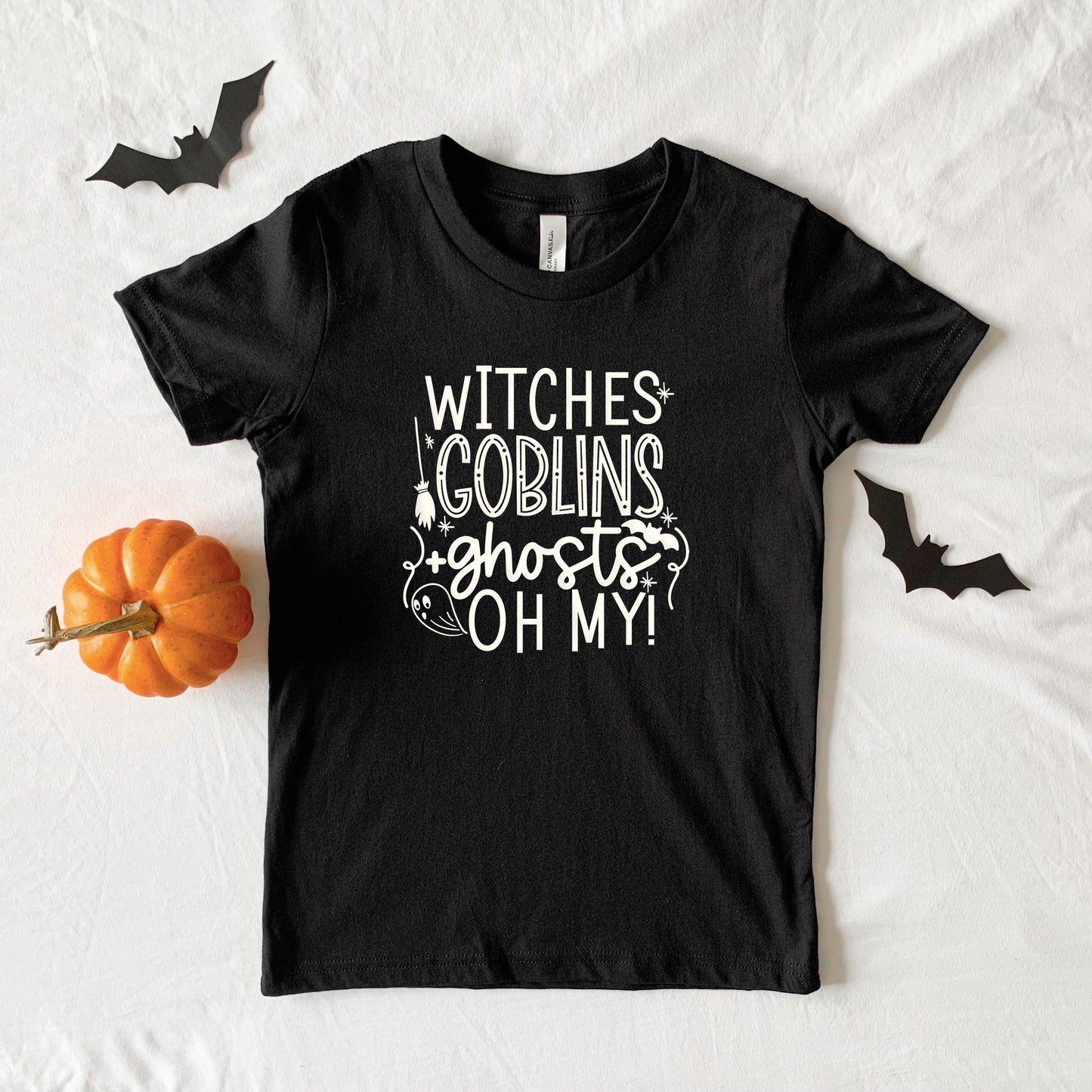 Witches Goblins Ghosts Puff Print | Toddler Graphic Short Sleeve Tee