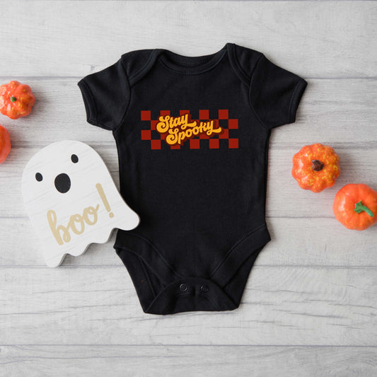 Stay Spooky Retro Checkered | Baby Graphic Short Sleeve Onesie