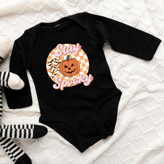 Stay Spooky Bats Checkered | Baby Graphic Long Sleeve Onesie
