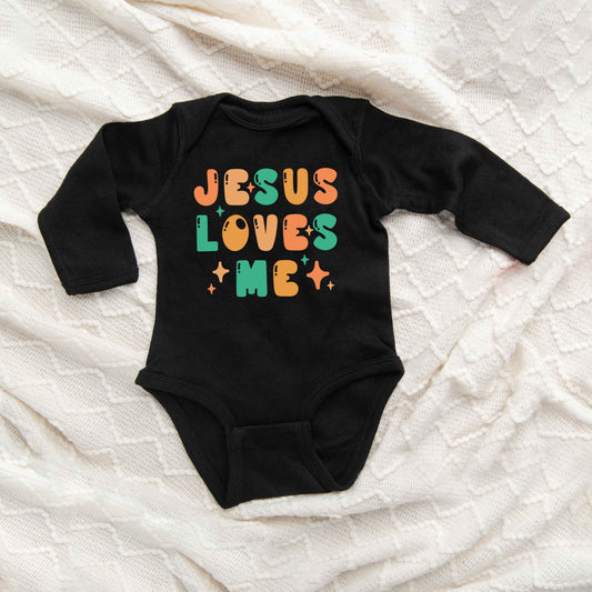 Jesus Loves Me Stars | Baby Graphic Long Sleeve Onesie