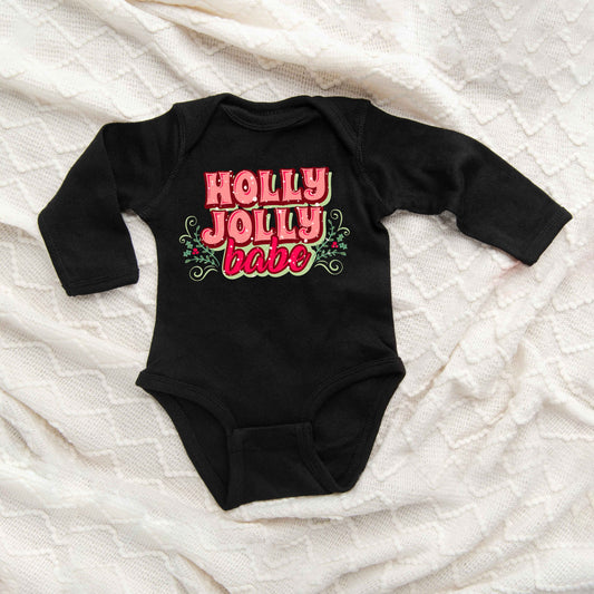 Holly Jolly Babe Stacked | Baby Graphic Long Sleeve Onesie