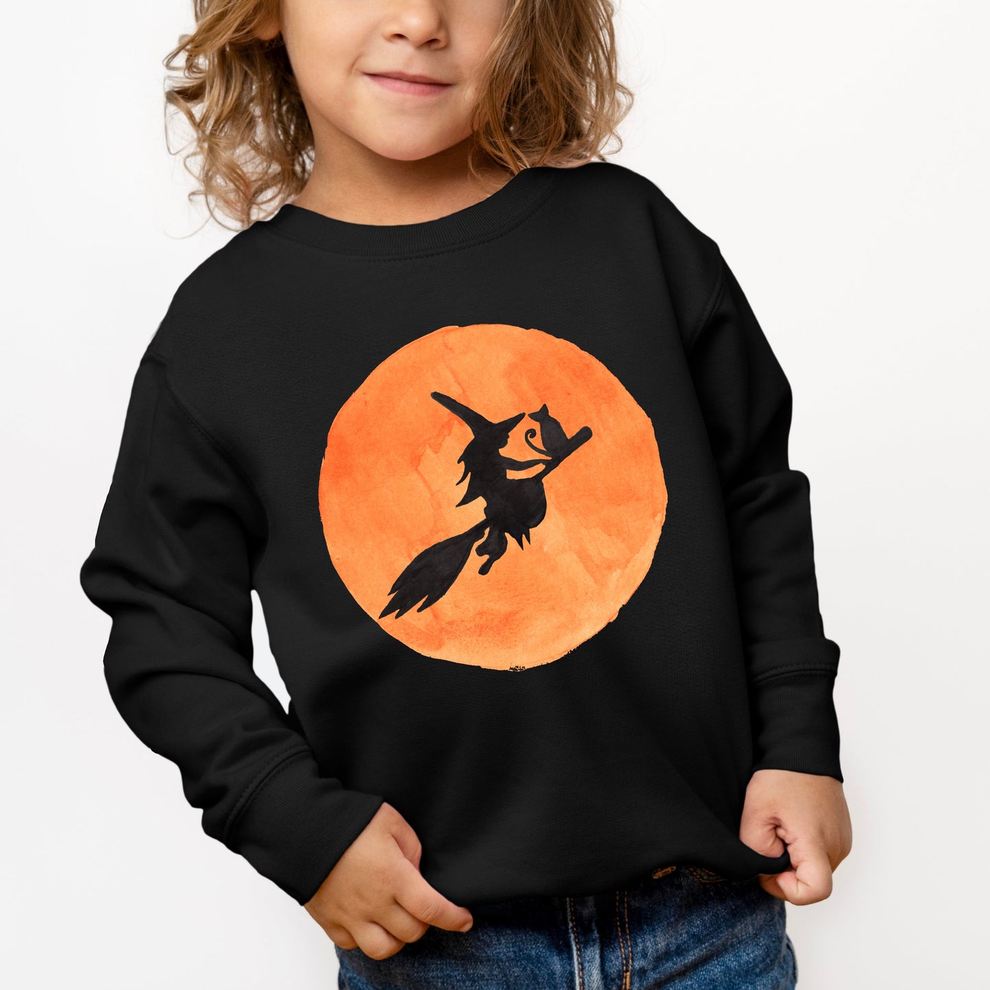 Watercolor Witch On Broom | Toddler Graphic Sweatshirt