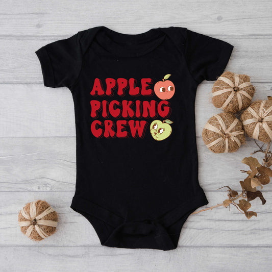 Cartoon Apple Picking Crew | Baby Graphic Short Sleeve Onesie