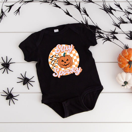 Stay Spooky Bats Checkered | Baby Graphic Short Sleeve Onesie