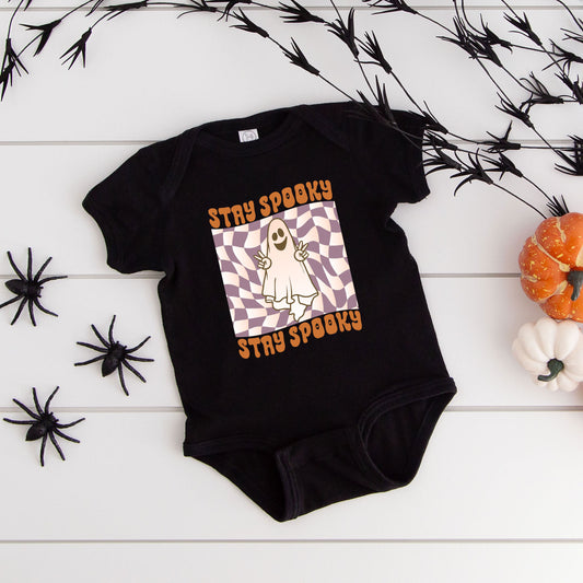 Checkered Stay Spooky Ghost | Baby Graphic Short Sleeve Onesie