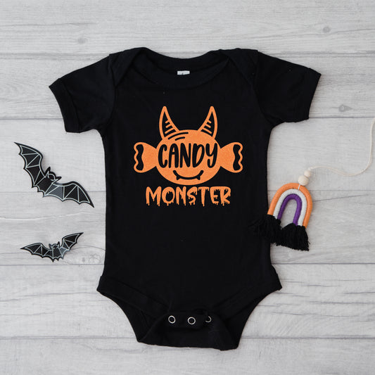 Candy Monster Horns Glitter | Baby Graphic Short Sleeve Onesie