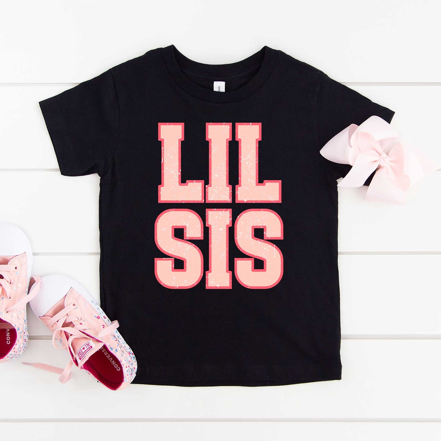 Lil Sis Distressed | Toddler Short Sleeve Crew Neck