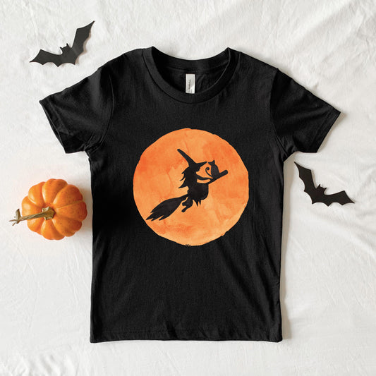 Watercolor Witch On Broom | Toddler Graphic Short Sleeve Tee