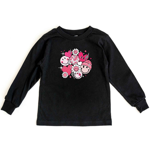 Pink Flower Hearts | Toddler Long Sleeve Tee