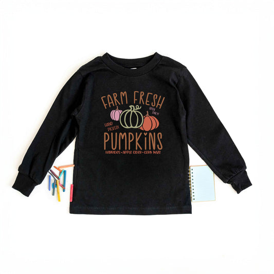 Colorful Farm Fresh Pumpkins | Toddler Graphic Long Sleeve Tee