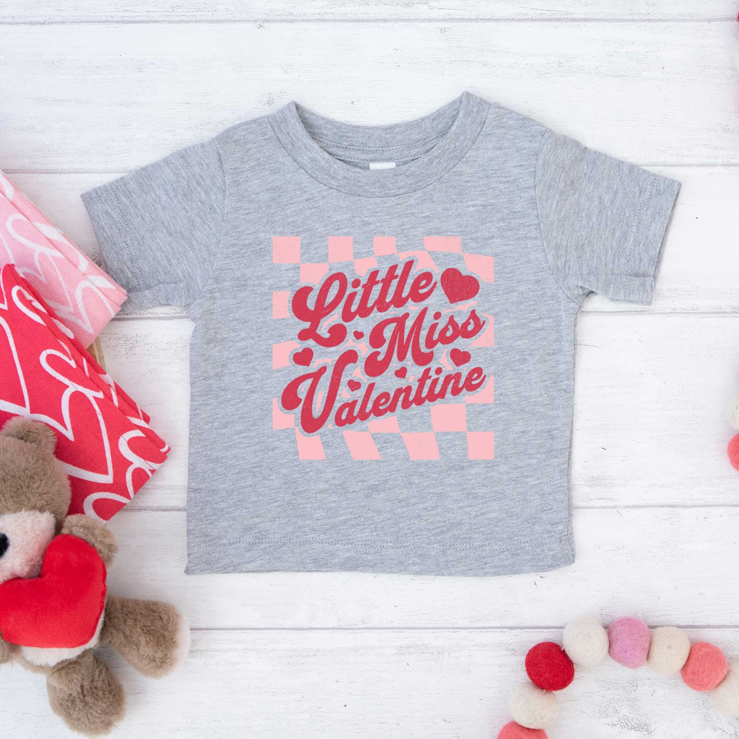 Checkered Little Miss Valentine | Toddler Graphic Short Sleeve Tee