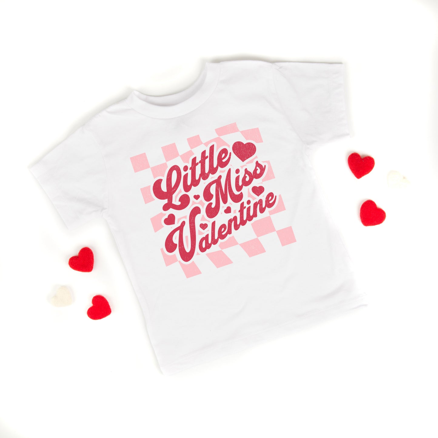 Checkered Little Miss Valentine | Toddler Graphic Short Sleeve Tee