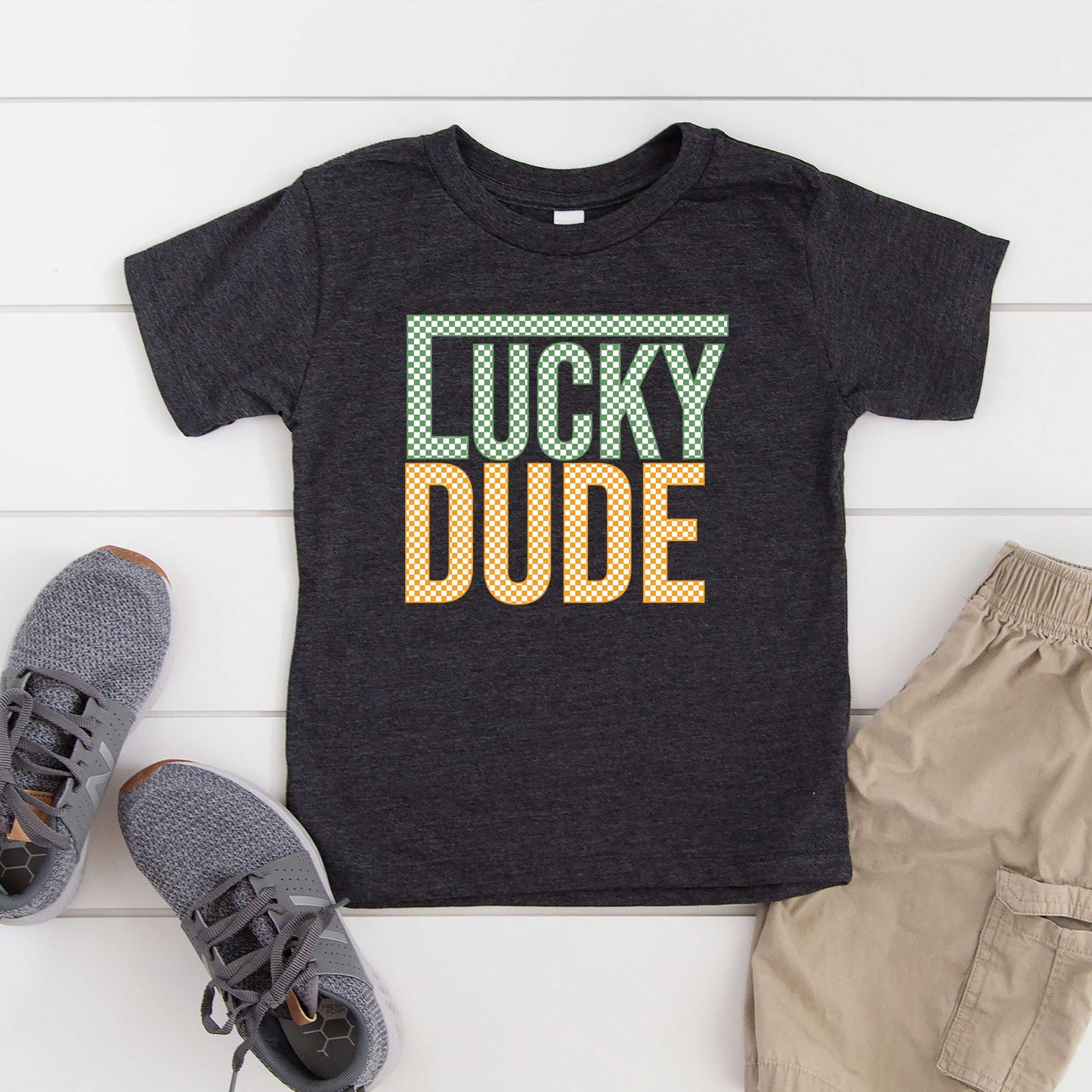 Block Checkered Lucky Dude | Toddler Short Sleeve Crew Neck