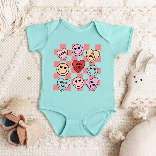 Candy Heart Smile Solid | Baby Graphic Short Sleeve Onesie