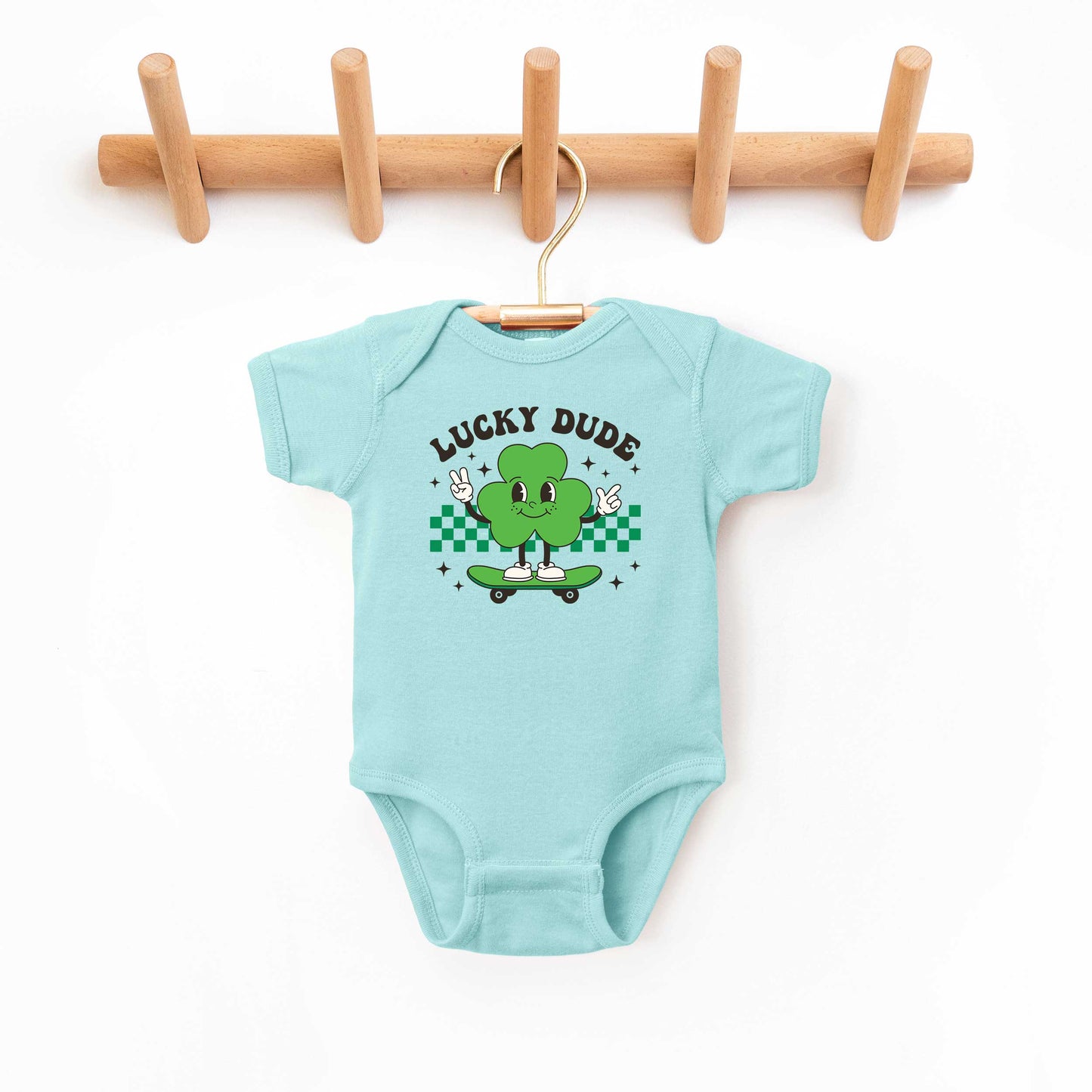 Lucky Dude Skateboard | Baby Graphic Short Sleeve Onesie