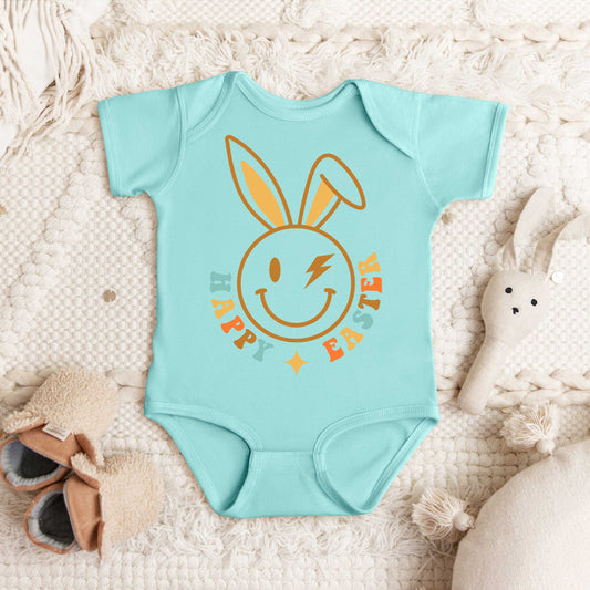 Happy Easter Smiley Lightning Bolt | Baby Graphic Short Sleeve Onesie