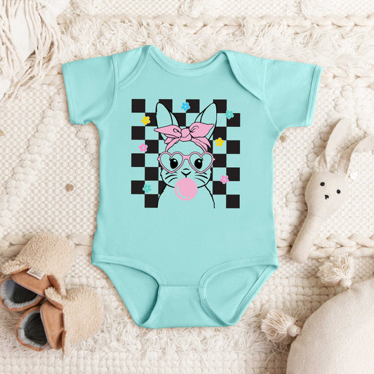 Checkered Groovy Bunny | Baby Graphic Short Sleeve Onesie