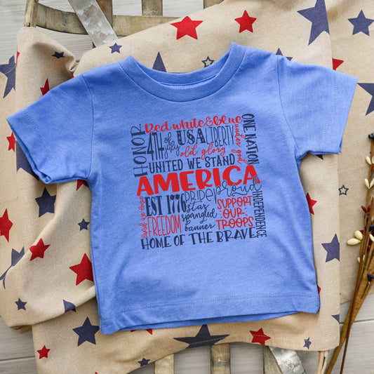America Words Colorful | Toddler Short Sleeve Crew Neck