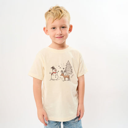 Deer Snowman Scene | Toddler Graphic Short Sleeve Tee