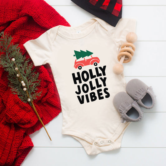 Holly Jolly Vibes Car | Baby Graphic Short Sleeve Onesie