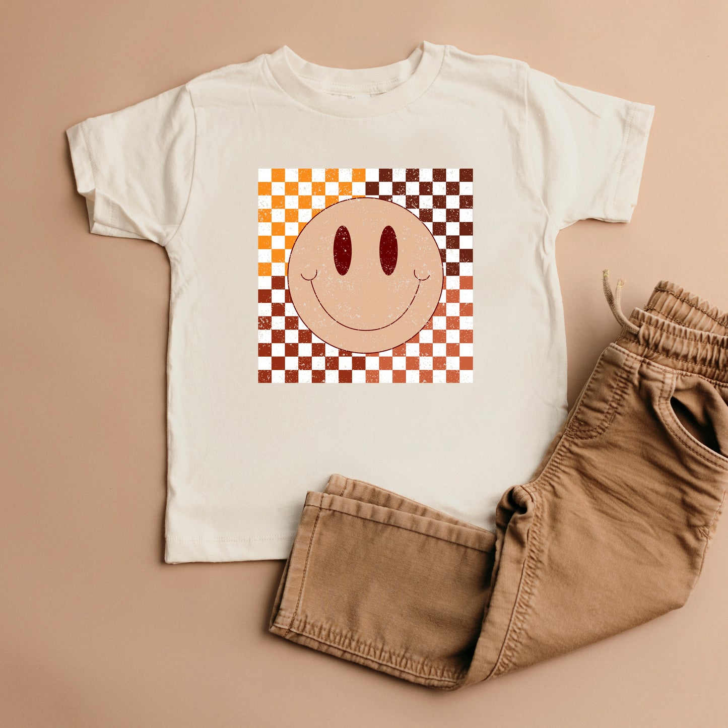 Fall Checkered Smiley | Toddler Short Sleeve Crew Neck