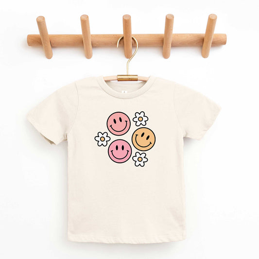 Groovy Flower Smiley Face | Youth Short Sleeve Crew Neck