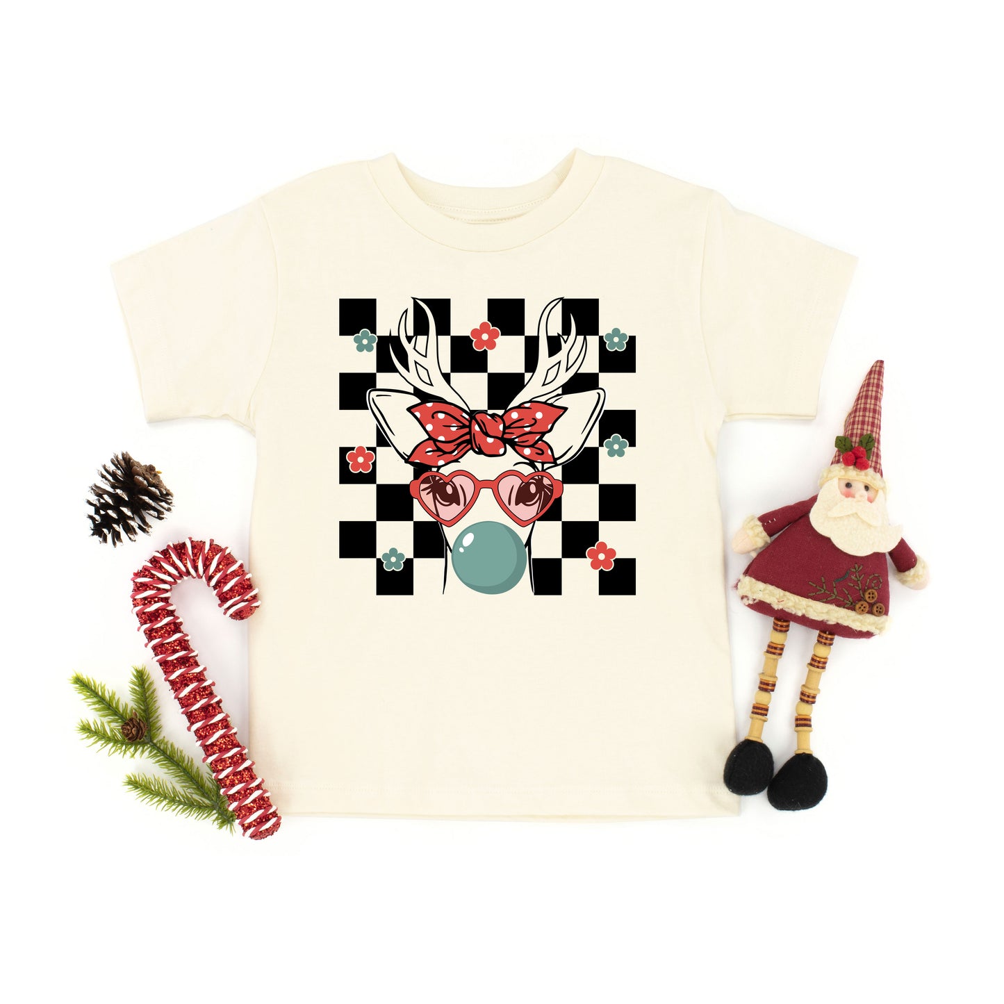 Checkered Reindeer | Youth Graphic Short Sleeve Tee