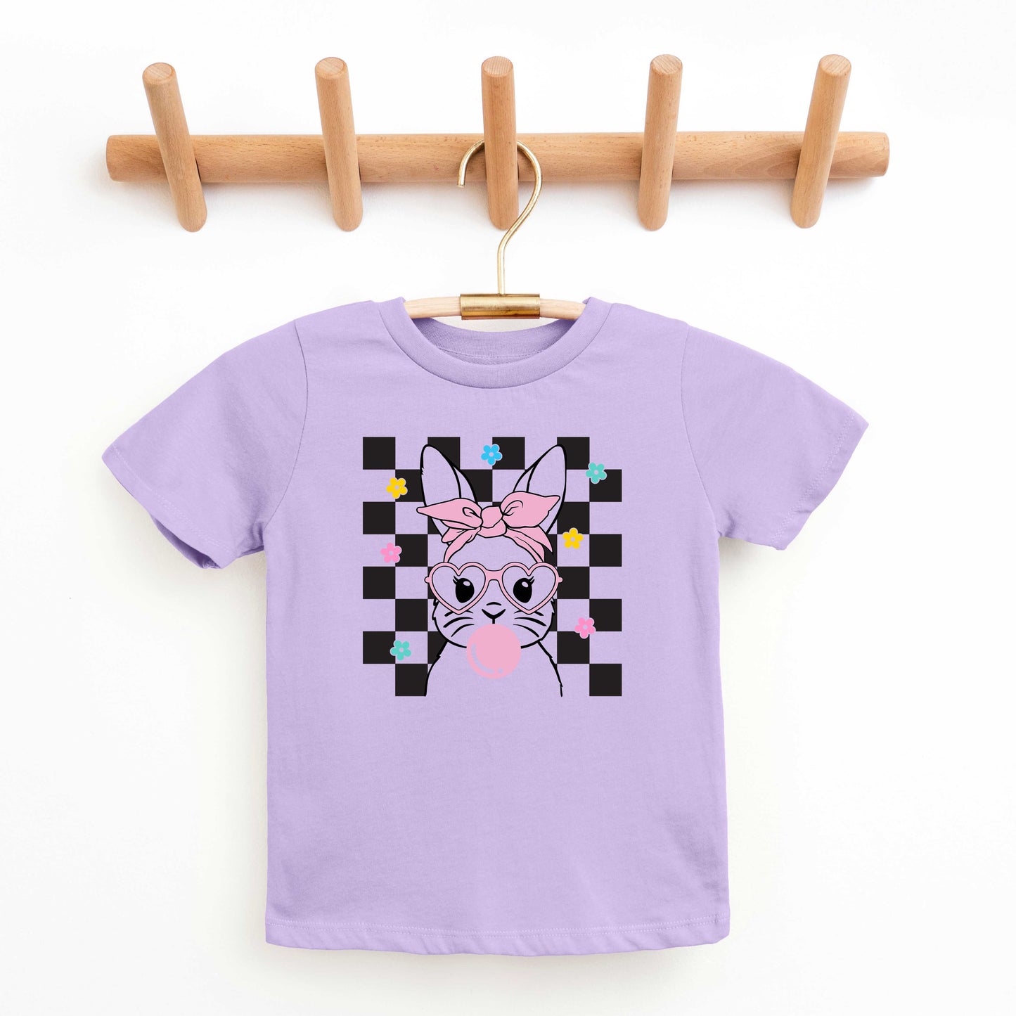 Checkered Groovy Bunny | Youth Short Sleeve Crew Neck