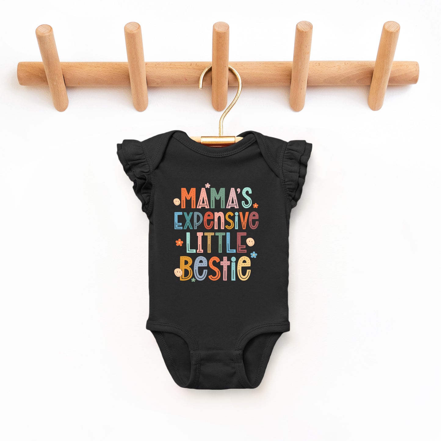 Mama's Expensive Bestie | Baby Graphic Flutter Sleeve Onesie