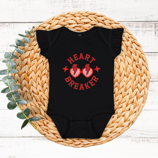 Heart Breaker Sunglasses | Baby Graphic Flutter Sleeve Onesie