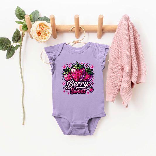 Berry Sweet Starwberry | Baby Graphic Flutter Sleeve Onesie