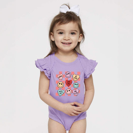 Candy Heart Smile Solid | Baby Graphic Flutter Sleeve Onesie