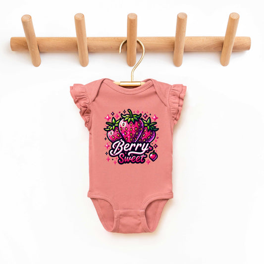 Berry Sweet Starwberry | Baby Graphic Flutter Sleeve Onesie