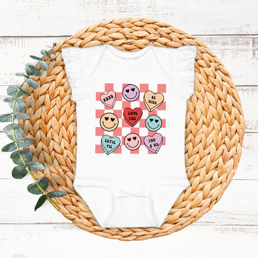 Candy Heart Smile Solid | Baby Graphic Flutter Sleeve Onesie