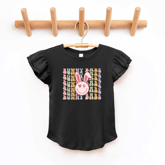 Bunny Babe Smiley Face | Toddler Flutter Sleeve Crew Neck
