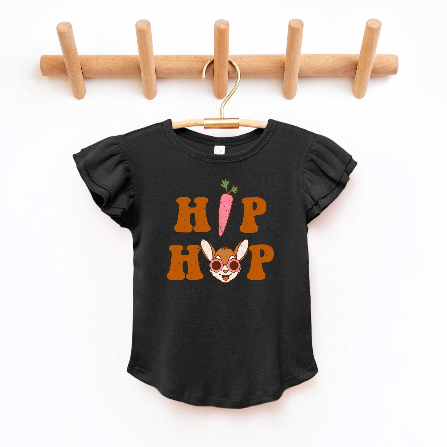 Hip Hop Bunny With Sunglasses | Toddler Flutter Sleeve Crew Neck