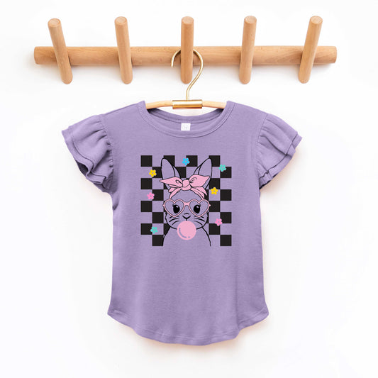 Checkered Groovy Bunny | Toddler Flutter Sleeve Crew Neck
